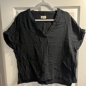 Pact Black Textured V-Neck Blouse